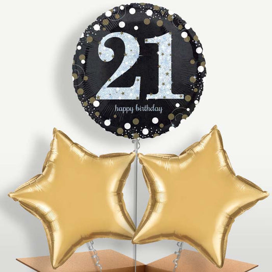 Gold 21st Birthday Bunch of Balloons inflated with Helium | Small Indoor Plants