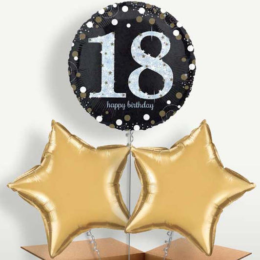 Gold 18th Birthday Trio Balloon Bunch inflated with Helium | Small Indoor Plants