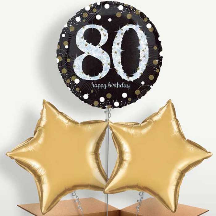 Gold 80th Birthday Bunch of Balloons inflated with Helium | Small Indoor Plants