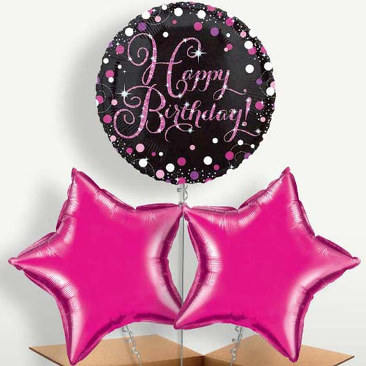 Sparkling Pink Happy Birthday Helium Bunch of Balloons | Small Indoor Plants