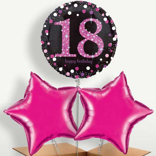 Pink 18th Birthday Balloon Bunch inflated with Helium | Small Indoor Plants