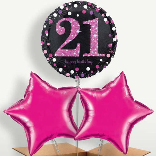 Pink 21st Birthday Balloon Bunch inflated with Helium | Small Indoor Plants