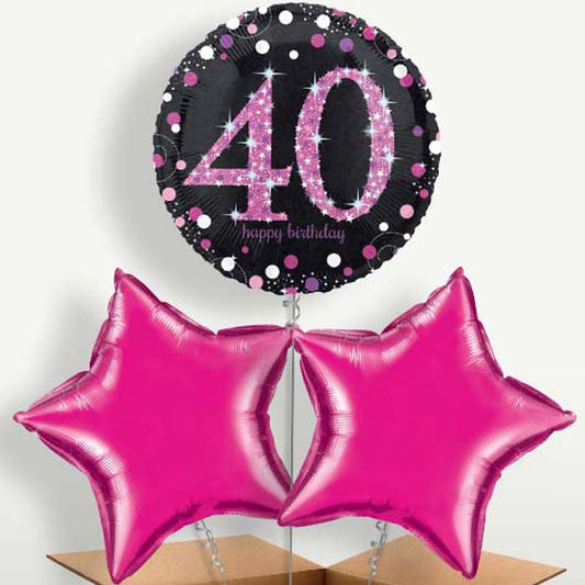 Pink 40th Birthday Balloon Bunch inflated with Helium | Small Indoor Plants