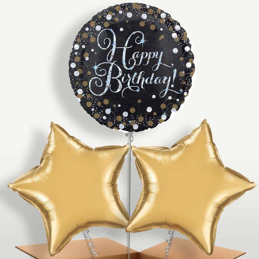 Gold Sparkle Happy Birthday Bunch of Balloons | Small Indoor Plants