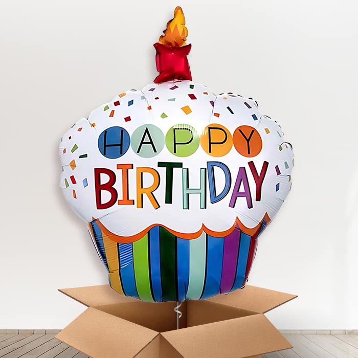Rainbow Cupcake Giant Helium Balloon in a Box Gift | Small Indoor Plants