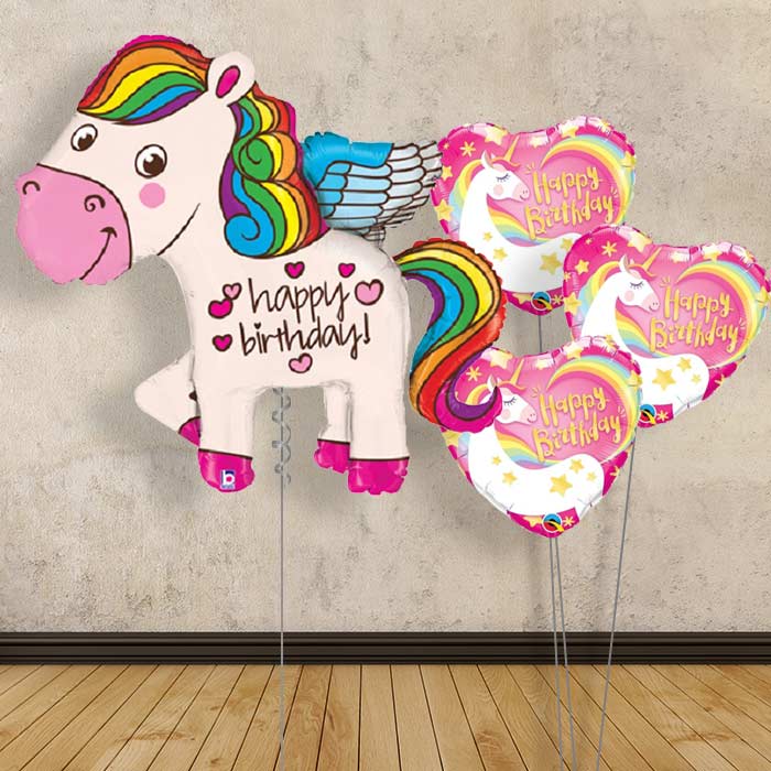 Unicorn Birthday Balloon Bouquet Delivered - Themed Bouquet | Small Indoor Plants