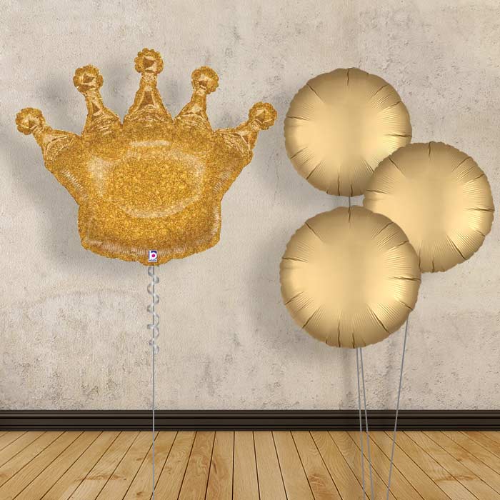 Gold Crown Inflated Helium Balloons Delivered - Plain Bouquet | Small Indoor Plants