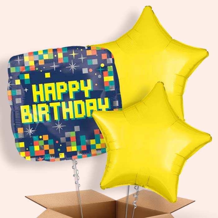 Pixel Balloon in a Box - Happy Birthday