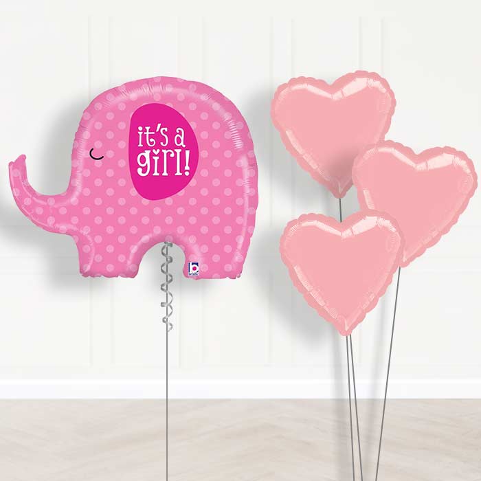 Pink Elephant Its a Girl Balloon Bouquet Delivered