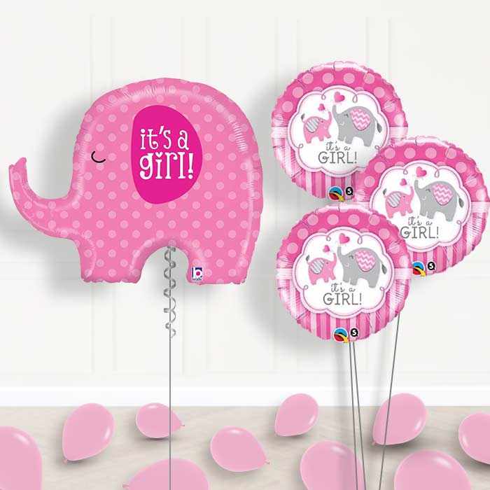 Pink Elephant Its a Girl Balloon Bouquet Delivered