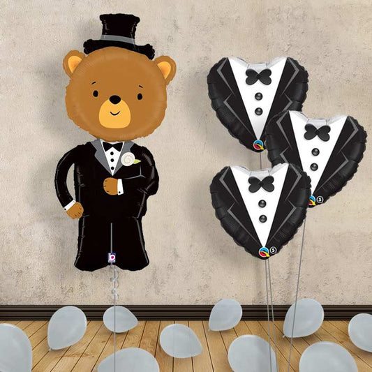 Groom Balloon Bouquet in a Box - Bear - Themed Bouquet and Latex | Small Indoor Plants