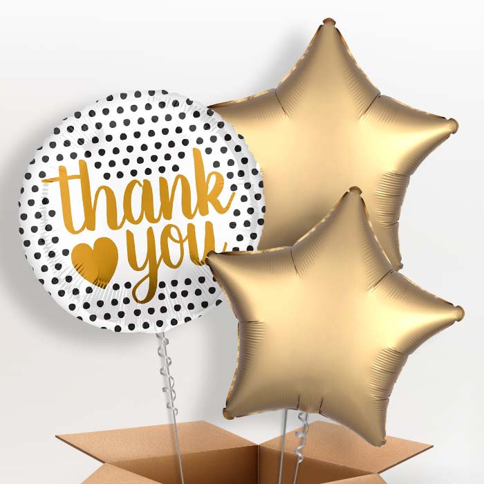 Black and Gold Thank You 3 Balloon Cluster in a Box