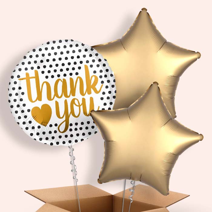 Black and Gold Thank You 3 Balloon Bouquet  in a Box