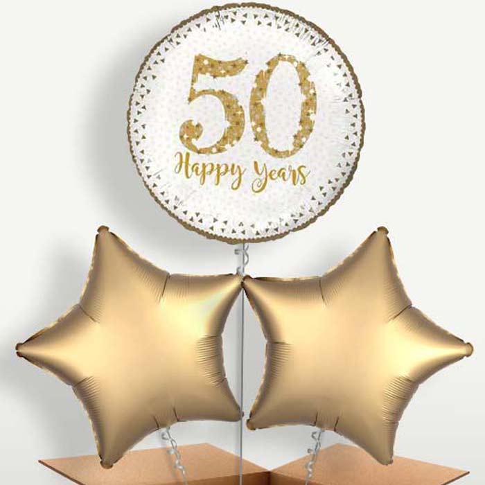 Golden Wedding Anniversary Trio Balloon Bunch | Small Indoor Plants