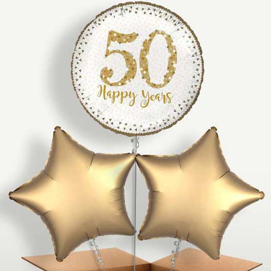 Golden Wedding Anniversary Trio Balloon Bunch | Small Indoor Plants
