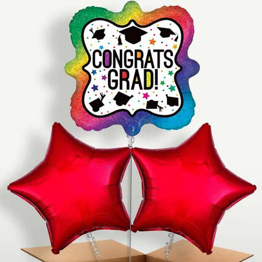 Rainbow Graduation Trio Balloon Bunch inflated with Helium | Small Indoor Plants