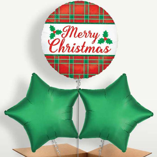 Plaid Merry Christmas Trio Balloon Bunch | Small Indoor Plants