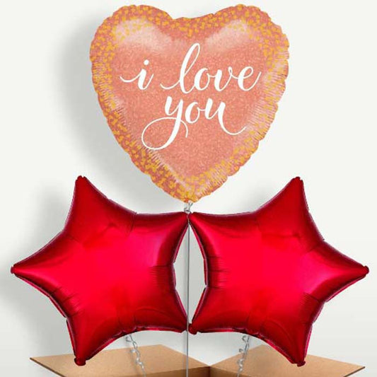 I Love You Rose Gold Balloon Bunches inflated with Helium | Small Indoor Plants