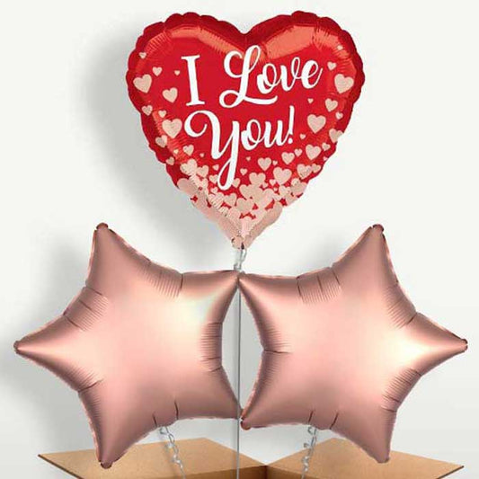 I Love You (Rose Gold Hearts) Bunch of Balloons | Small Indoor Plants