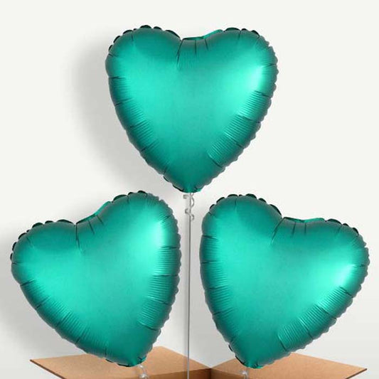 Jade Green Satin Heart Balloon Bunches inflated with Helium | Small Indoor Plants