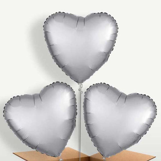 Platinum Grey Heart Trio Balloon Bunch | Small Indoor Plants