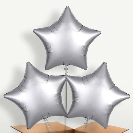 Platinum Grey Star Trio Balloon Bunch inflated with Helium | Small Indoor Plants