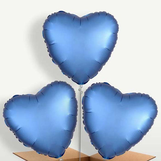 Azure Blue Heart Satin Luxe Bunch of Balloons | Small Indoor Plants