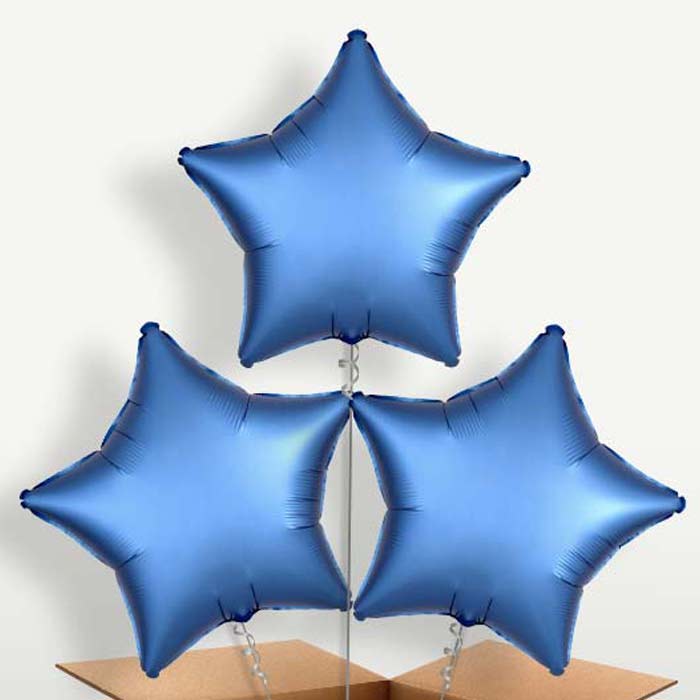 Azure Blue Satin Star Bunch of Balloons inflated with Helium | Small Indoor Plants