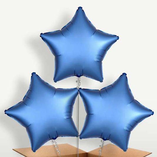 Azure Blue Satin Star Bunch of Balloons inflated with Helium | Small Indoor Plants