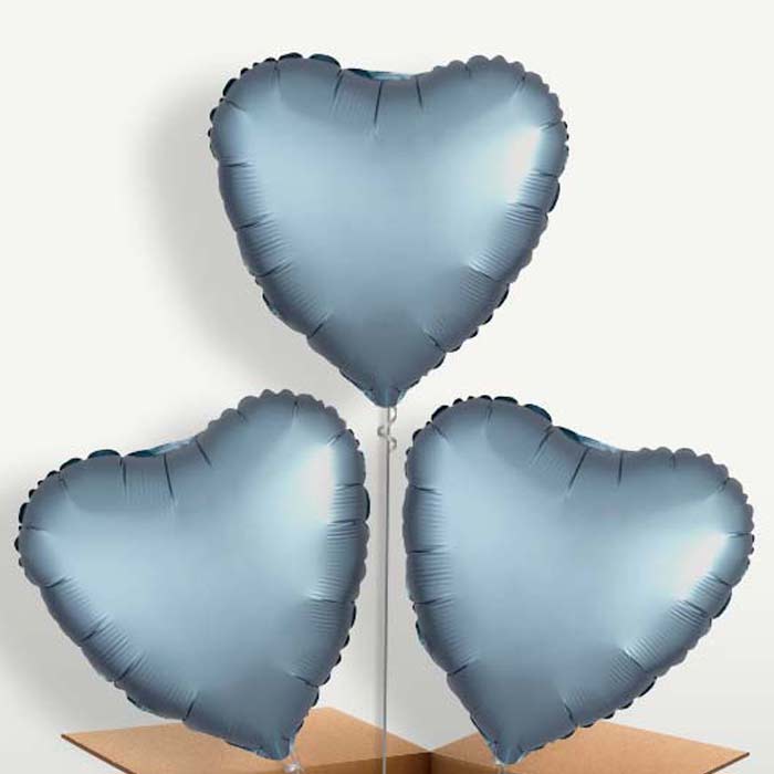 Steel Blue Satin Heart Helium Bunch of Balloons | Small Indoor Plants