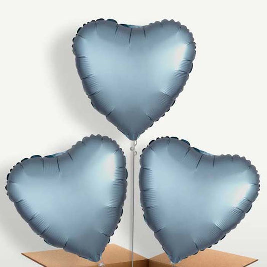 Steel Blue Satin Heart Helium Bunch of Balloons | Small Indoor Plants