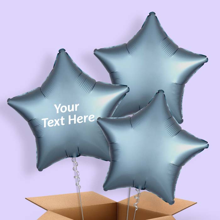 Steel Blue Satin Star Balloon in a Box