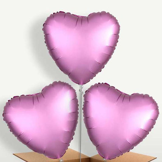 Flamingo Pink Heart Trio Balloon Bunch inflated with Helium | Small Indoor Plants