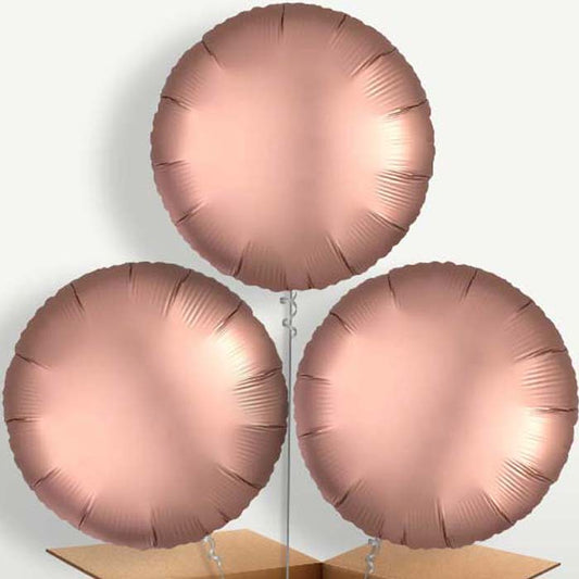 Rose Copper Satin Circle Trio Balloon Bunch | Small Indoor Plants