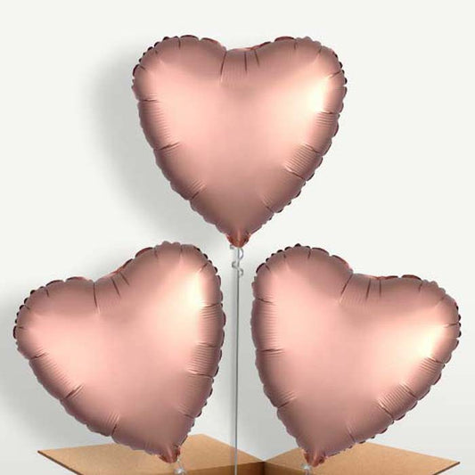 Rose Copper Satin Heart Trio Balloon Bunch | Small Indoor Plants