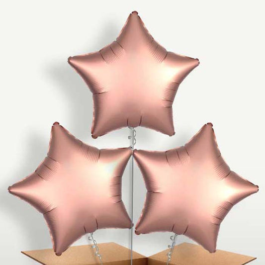 Rose Copper Satin Star Trio Balloon Bunch | Small Indoor Plants