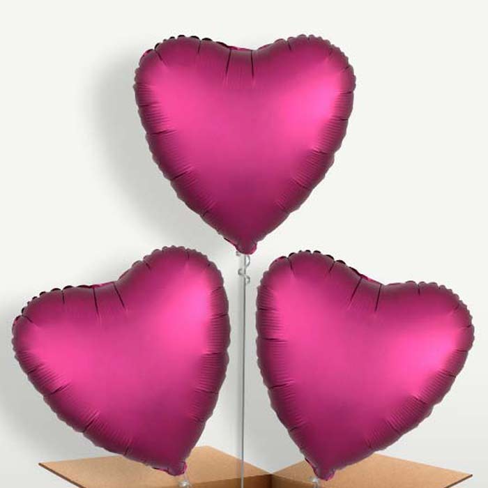 Pomegranate Pink Heart Satin Luxe Trio Balloon Bunch | Small Indoor Plants