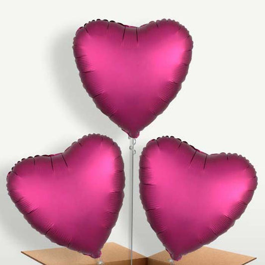 Pomegranate Pink Heart Satin Luxe Trio Balloon Bunch | Small Indoor Plants