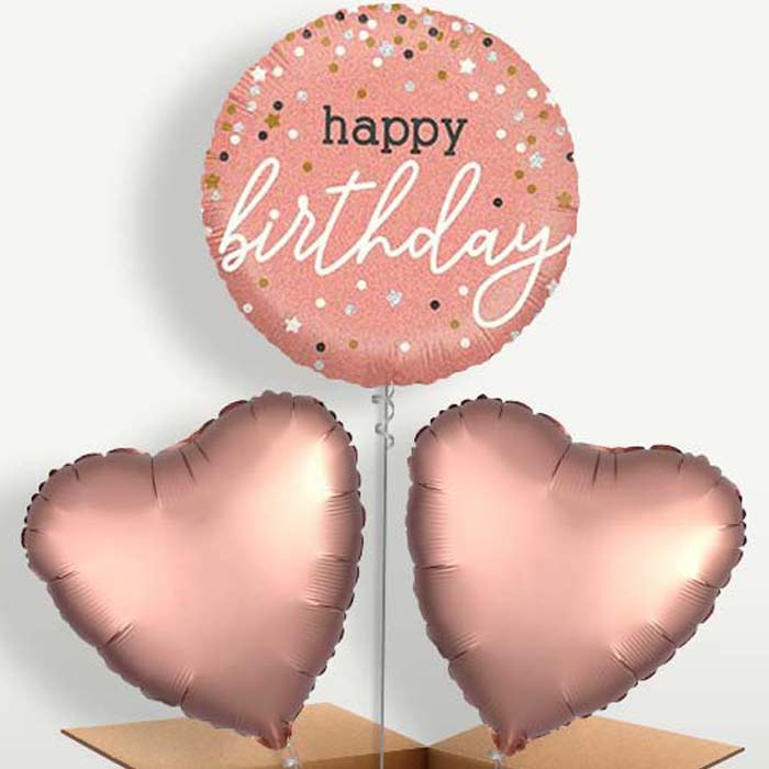 Rose Gold Happy Birthday Trio Balloon Bunch | Small Indoor Plants