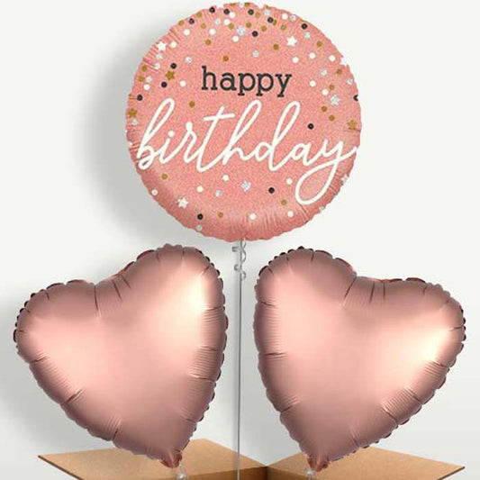 Rose Gold Happy Birthday Trio Balloon Bunch | Small Indoor Plants