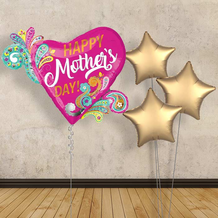 Mothers Day Balloon Bouquet in a Box - Hearts - Plain Bouquet | Small Indoor Plants