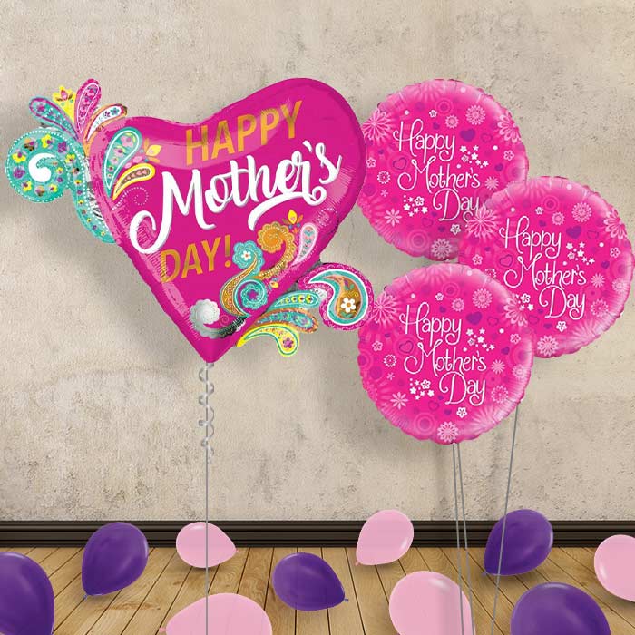 Mothers Day Balloon Bouquet in a Box - Hearts - Themed Bouquet and Latex | Small Indoor Plants