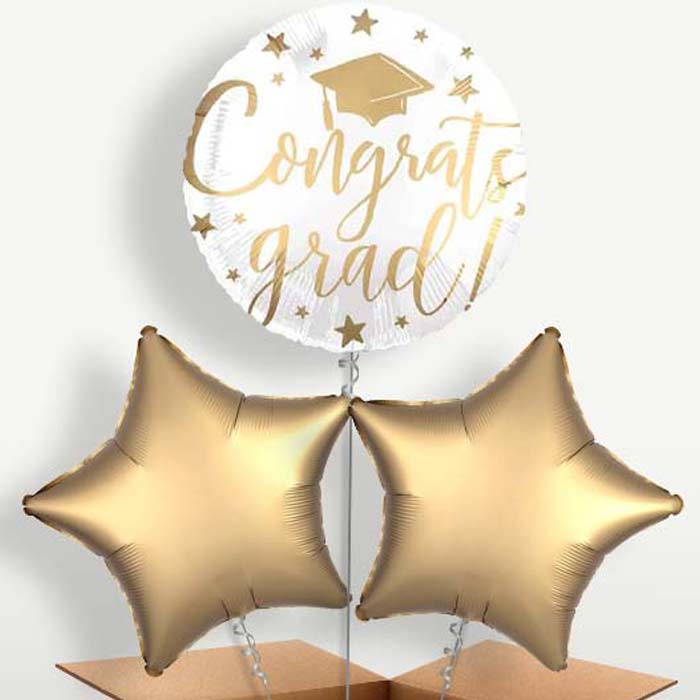 White Graduation Helium Bunch of Balloons | Small Indoor Plants