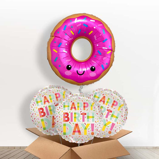 Giant Donut Foil Balloon in a Box - With 3 Themed Balloons | Small Indoor Plants