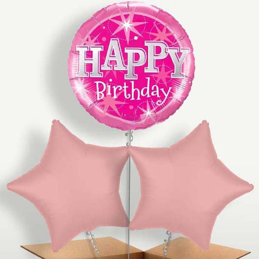 Sparkling Pink Birthday Helium Bunch of Balloons | Small Indoor Plants
