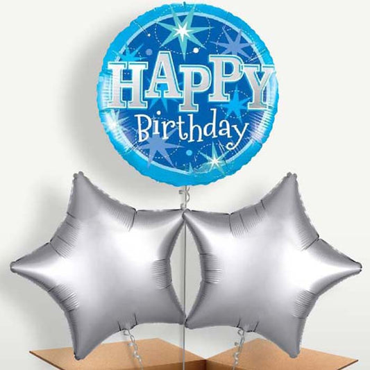 Sparkling Blue Birthday Helium Bunch of Balloons | Small Indoor Plants