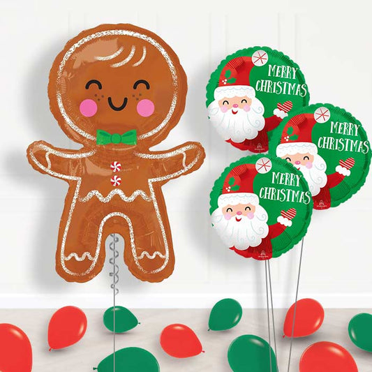 Gingerbread Man Helium Balloon Bouquet in a Box - Themed Bouquet and Latex | Small Indoor Plants