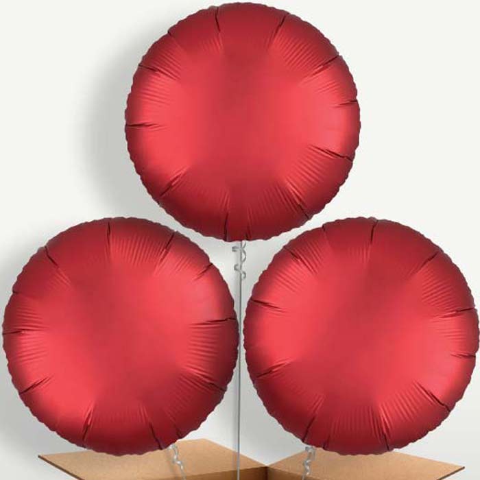 Red Satin Circle Trio Balloon Bunch inflated with Helium | Small Indoor Plants