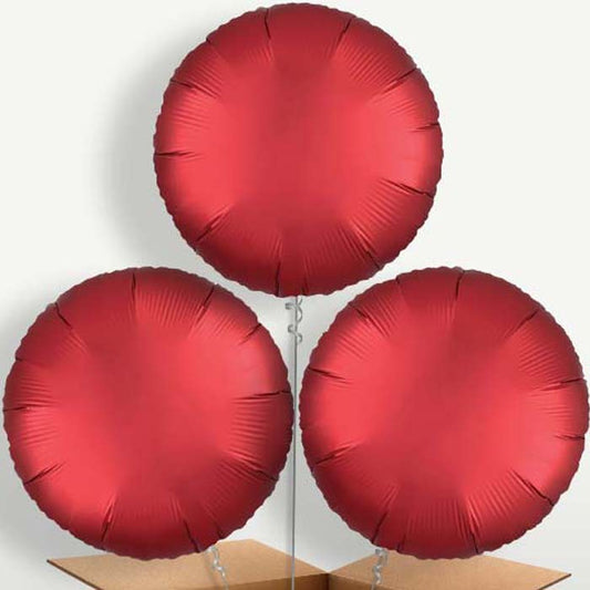 Red Satin Circle Trio Balloon Bunch inflated with Helium | Small Indoor Plants