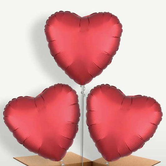Red Satin Heart Trio Balloon Bunch inflated with Helium | Small Indoor Plants